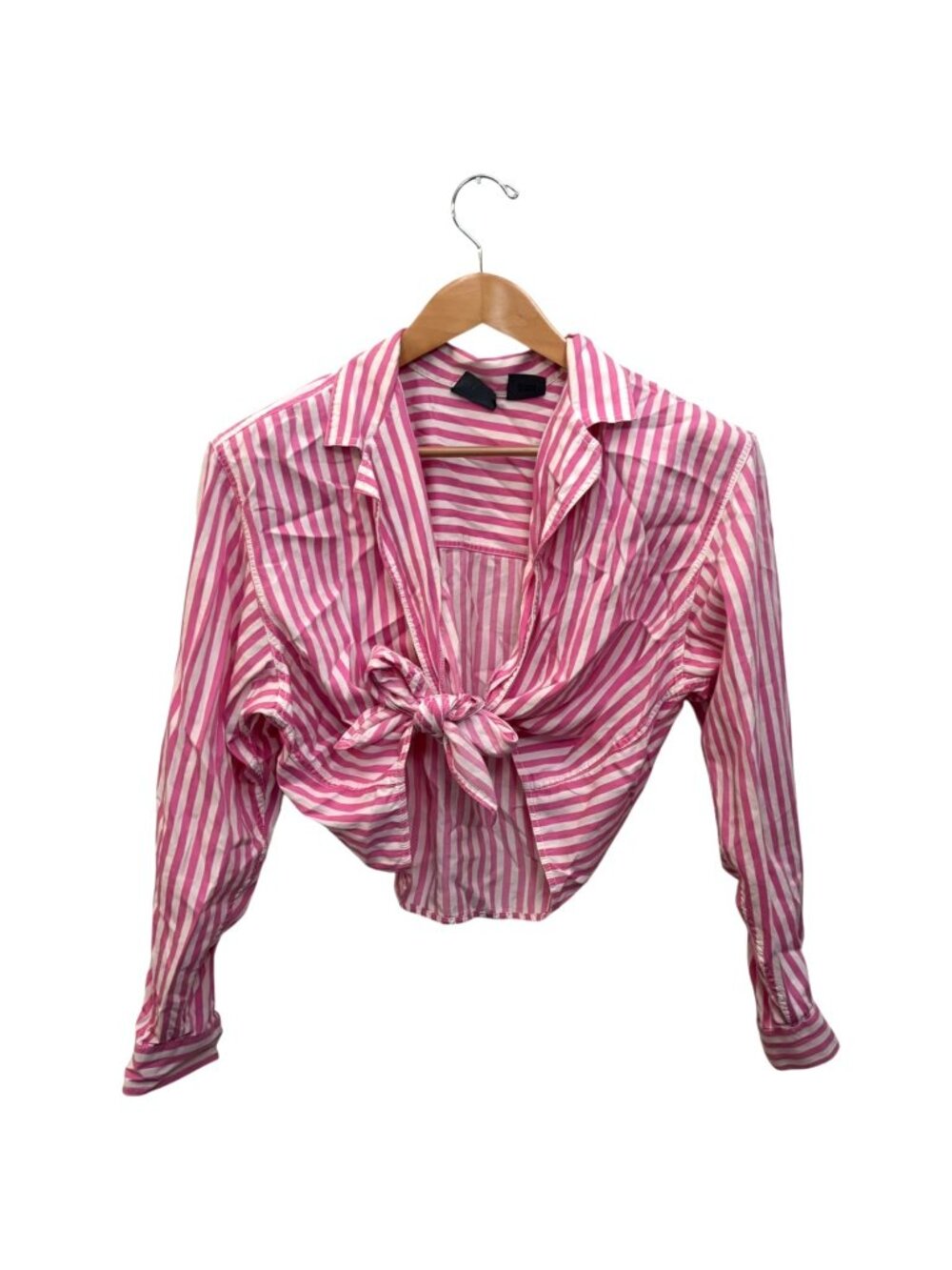 Vintage 90s Liz Wear Button Up Tie Front Shirt L Crop Top Stripe Y2K Barbiecore